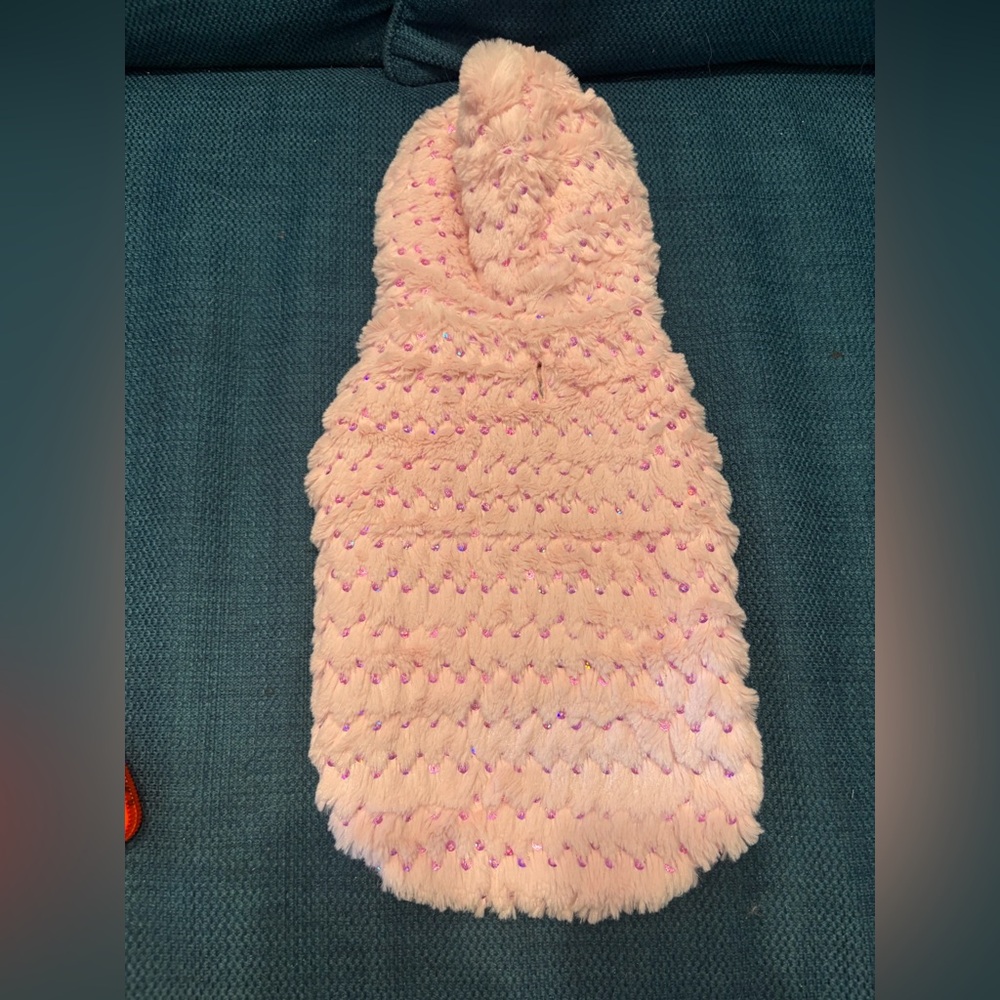 Smoochie Pooch pink plush hooded jacket leash hole size small/medium sparkle